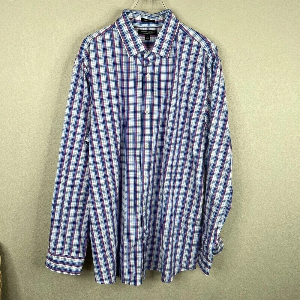 Banana Republic Men's Grant Fit Plaid Button Down‎ Shirts Long Sleeve Size XL